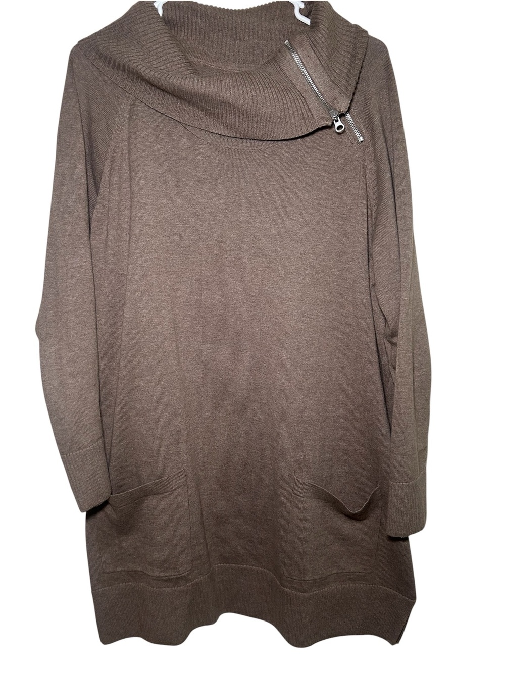 Eight Eight Eight Brown Funnel Neck Tunic Sweater Zip 100% Cotton Warm Casual